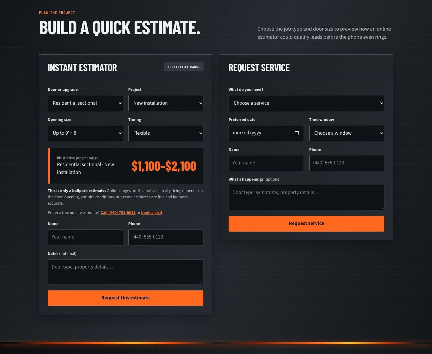 ROLL DOOR instant estimator and service request form