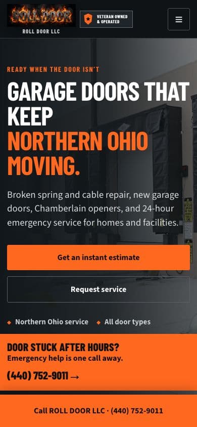 ROLL DOOR homepage on a phone